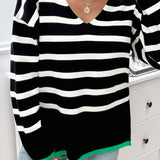 Striped V-Neck Long Sleeve Knit Top