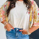 Printed Round Neck Flutter Sleeve Blouse