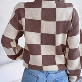 Checkered Mock Neck Long Sleeve Sweater