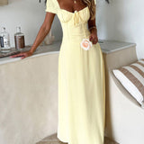 Devine Sweetheart Neck Short Sleeve Maxi Dress