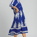 Umgee Printed Notched Midi Dress