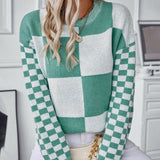 Color Block Round Neck Long Sleeve Sweater