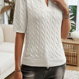 Cable-Knit Short Sleeve Sweater