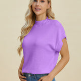 Double Take Full Size Mock Neck Short Sleeve Sweater