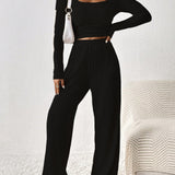 Scoop Neck Long Sleeve Top and Pants Set