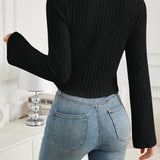 Ribbed Drawstring Long Sleeve T-Shirt