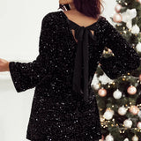 Sequin Round Neck Long Sleeve Mini Dress