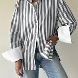 Striped Collared Neck Long Sleeve Shirt