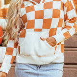 Checkered Long Sleeve Hooded Sweater