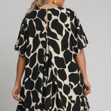 Umgee Full Size Two Tone Abstract Print Puff Sleeve Dress Plus Size