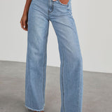 Raw Hem Wide Leg Jeans with Pockets