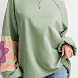 Flower Patch Round Neck Balloon Sleeve Top