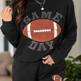 GAME DAY Football Round Neck Long Sleeve Top and Shorts Set