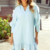 Ruffled Striped Notched Mini Dress