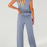 Full Size Round Neck Top and Drawstring Pants Set