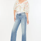 Kancan Mid Rise Frayed Hem Straight Jeans