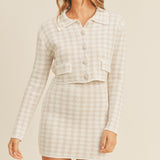 MABLE Houndstooth Cropped Knit Cardigan and Mini Skirt Set