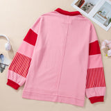 Plus Size Color Block Johnny Collar Long Sleeve Sweatshirt