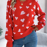 Heart Round Neck Long Sleeve Sweater