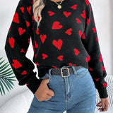 Heart Round Neck Long Sleeve Sweater