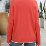 Mandy Contrast Trim Round Neck Long Sleeve Sweater