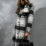 Plaid Collared Neck Long Sleeve Coat