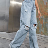 Distressed Wide Leg Jeans with Pockets