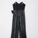 Bow Sequin Wide Leg Jumpsuit