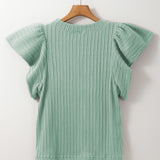 Sequin Lucky Clover Round Neck Cap Sleeve Blouse