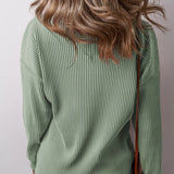 Plus Size Pocketed Ribbed Round Neck Long Sleeve Top