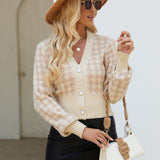 Houndstooth Button Up Long Sleeve Cardigan