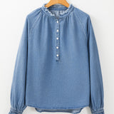 Half Button Long Sleeve Denim Top