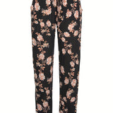 Drawstring Flower Pants with Pockets
