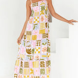 Cutout Printed Square Neck Maxi Cami Dress