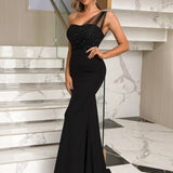 Rhinestone One-Shoulder Formal Dress