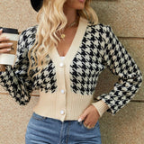 Houndstooth Button Up Long Sleeve Cardigan