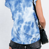 Ruffled Printed Round Neck Cap Sleeve T-Shirt