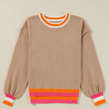 Contrast Round Neck Long Sleeve Sweater