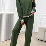 Round Neck Dropped Shoulder Top and Pants Sweater Set