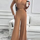 Perfee Surplice Long Sleeve Top and Pants Set