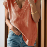 V-Neck Cap Sleeve Knit Vest