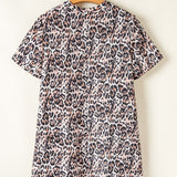 Leopard Round Neck Short Sleeve Mini Dress