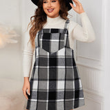 Plus Size Plaid Wide Strap Overall Dress