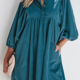 Quarter Snap Three-Quarter Sleeve Dress with Pockets