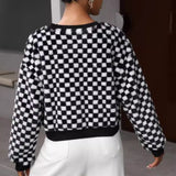 Plaid Round Neck Long Sleeve Sweatshirt