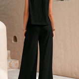 Round Neck Sleeveless Top and Wide Leg Pants Set