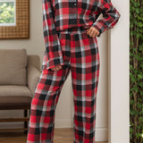 Plaid Long Sleeve Top and Pants Lounge Set