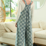 Double Take Checkered Sleeveless Wide Leg Denim Jumpsuit