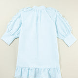 Ruffled Striped Notched Mini Dress