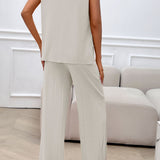 Round Neck Short Sleeve Top and Pants Set